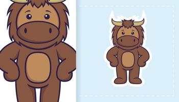 schattig stier mascotte karakter. kan worden gebruikt voor stickers, patches, textiel, papier. vector illustratie