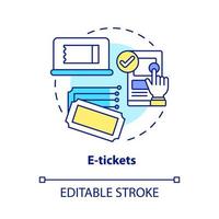 e-ticket concept icoon. online kaartjes voor het openbaar vervoer bestellen. passagier elektronisch document abstracte idee dunne lijn illustratie. vector geïsoleerde omtrek kleur tekening. bewerkbare streek