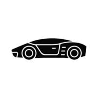 supercar zwart glyph-pictogram. high-performance luxe sportwagen. exotische auto. auto van wereldklasse. vooruitgang in de autotechnologie. silhouet symbool op witte ruimte. vector geïsoleerde illustratie