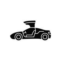 gullwing-doored voertuig zwarte glyph pictogram. auto met falconwing deuren naar boven openen. stijlvolle oplossing voor sportwagen. silhouet symbool op witte ruimte. vector geïsoleerde illustratie