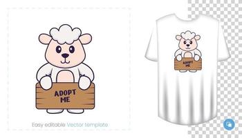 schattig schapen karakter. prints op t-shirts, sweatshirts, hoesjes voor mobiele telefoons, souvenirs. geïsoleerde vectorillustratie op witte achtergrond. vector