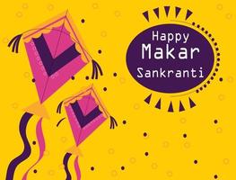 happy makar sankranti festivalbanner, indisch wenskaartontwerp met kleurrijke vliegers vector