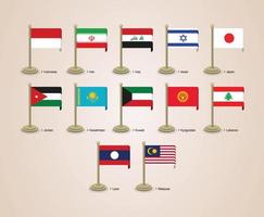 vector grafische illustratie van de vlaggen van Aziatische landen met palen