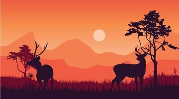 herten in het bos prachtige zonsondergang landschap vectorillustratie vector