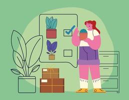 vrouw planten online winkel vector