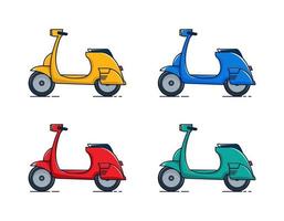 set scooter platte pictogram vector, moderne scooter vlakke stijl, scooter kleurrijke vector