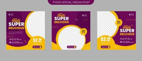 smakelijk heerlijk eten menu restaurant promotie voor set van bewerkbare social media post banner vierkante flyer vector sjabloon