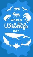 eenvoudig wereld wildlife dag poster silhouet op blauwe achtergrond vector