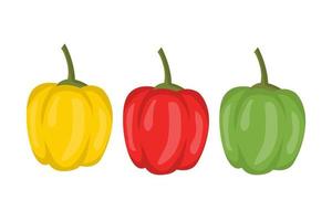 paprikaillustratie met eenvoudige stijl, rode paprika, gele paprika, groene paprika, paprikavector op witte achtergrond vector