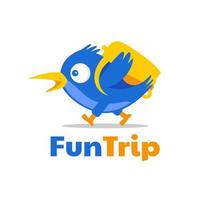 kleine vogel met reistas leuke reis vakantie logo-ontwerp vector