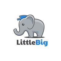 kleine olifant in cartoonstijl met een hoed-logo-ontwerp vector
