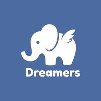 gevleugelde schattige olifant dromers studio logo ontwerp inspiratie vector