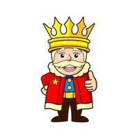 cartoon koning draagt een kroon, duimen omhoog, mascotte vector