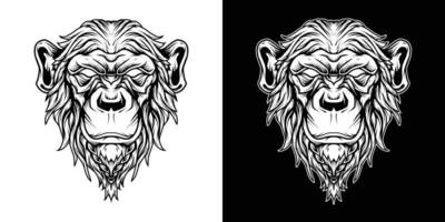 chimpansee hoofd logo lijntekeningen vector