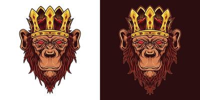chimpansee koning hoofd mascotte logo afbeelding vector