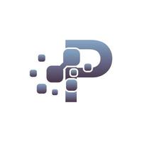 p eerste letter logo-ontwerp met digitale pixels vector