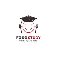 koken voedsel voeding studie onderwijs logo met academische afstuderen pet en plaat pictogram illustratie vector