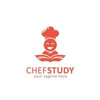 chef-kok studie logo voedsel koken onderwijs logo met chef-kok die een pictogramsjabloon voor boekillustratie leest vector