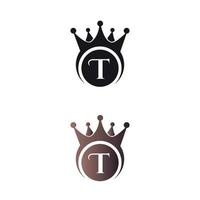 luxe kroon letterteken t letter logo vector sjabloon