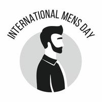 internationale mannendag. knappe heer in pak en stropdas. vector zwart-wit pictogram en inscriptie. logo ontwerp.