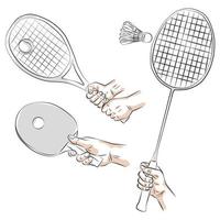 schets hand met racket vector