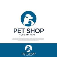 hond en kat logo ontwerp in cirkel, dierenwinkel logo sjabloon, embleem, symbool, pictogram, vector