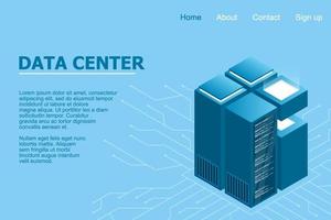 concept van big data verwerkingscentrum. isometrisch datacenter. isometrische servers vector ontwerp. datacentrum. hosting server of datacenter kamer concept. vector illustratie