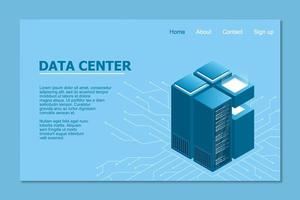 concept van big data verwerkingscentrum. isometrisch datacenter. isometrische servers vector ontwerp. datacentrum. hosting server of datacenter kamer concept. vector illustratie