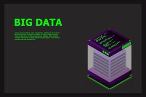 isometrische digitale technologie webbanner. big data machine learning-algoritmen. analyse en informatie. big data toegang opslag distributie informatiebeheer en analyse. vector illustratie