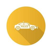 politie auto platte ontwerp lange schaduw glyph pictogram. vector silhouet illustratie