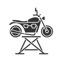 motor jack glyph pictogram. motorfiets reparatie lift. silhouet symbool. negatieve ruimte. vector geïsoleerde illustratie