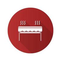 houtskool barbecue grill platte ontwerp lange schaduw glyph pictogram. vector silhouet illustratie