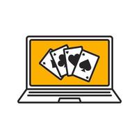 online casino kleur icoon. laptopscherm met vier azen. geïsoleerde vectorillustratie vector