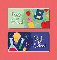 terug naar school kawaii banners vector