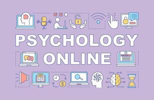 psychologie online woord concepten banner. chatten met therapeuten. geestelijke gezondheidshulp. presentatie, website. geïsoleerde belettering typografie idee met lineaire pictogrammen. vector overzicht illustratie