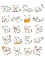 set van schattige cartoon witte katten in verschillende poses. vector