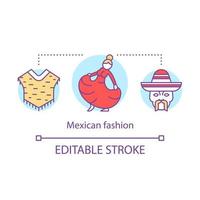 mexicaanse mode concept icoon. nationale kleding in mexico. mannelijke en vrouwelijke Spaanse kleding. klederdracht idee dunne lijn illustratie. vector geïsoleerde overzichtstekening. bewerkbare streek