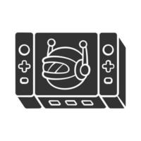 spel bot glyph icoon. kunstmatige intelligentie software-algoritmen. virtuele realiteit. niet-speler karakter. npc. computerspelletjes. silhouet symbool. negatieve ruimte. vector geïsoleerde illustratie