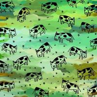 grappig grazende koeien boerderij doodle patroon vector
