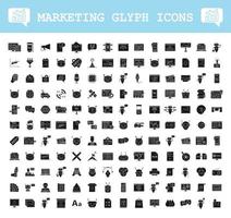 marketing glyph pictogrammen grote reeks. silhouet symbolen. verwijzingsmarketingstrategie, verkoopproductiviteit. bedrijfsbeheer, pr, promotiestrategie, smm, seo. crm-systeem. vector geïsoleerde illustratie
