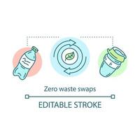 zero waste swaps en producten, eco, vriendelijk lifestyle concept icoon. afvalbeheer, zorg voor milieu idee dunne lijn illustratie. vector geïsoleerde overzichtstekening. bewerkbare streek