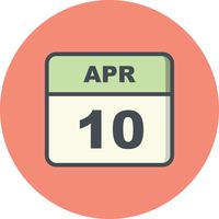 10 april Datum op een eendaagse kalender vector