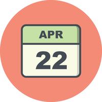 22 april Date on a Single Day Calendar vector