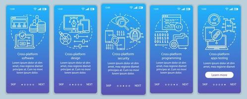 cross-platform programmering onboarding mobiele app pagina scherm vector sjabloon. softwareontwikkeling walkthrough websitestappen met lineaire illustraties. ux, ui, gui smartphone-interfaceconcept