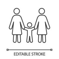 lesbische familie lineaire pictogram. dunne lijn illustratie. ouderschap van hetzelfde geslacht. twee moeders met kind. lesbische adoptie. lhbt-ouders. contour symbool. vector geïsoleerde overzichtstekening. bewerkbare streek