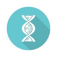 biofysica turkoois plat ontwerp lange schaduw glyph pictogram. genetisch onderzoek. dna-helix molecuulstructuur. genoomwetenschappelijke studies. chromosoom gen. vector silhouet illustratie