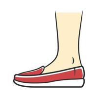 loafers rode kleur icoon. dames en heren mocassin. stijlvol formeel schoenenontwerp. unisex casual flats, moderne comfortabele schoenen. mannelijke en vrouwelijke herfst, lente seizoen mode. geïsoleerde vectorillustratie vector