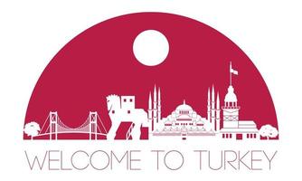 Turkije beroemde bezienswaardigheid silhouet stijl, tekst binnen vector