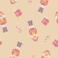 Kerstmis en Nieuwjaar naadloos patroon met notenkrakers en lolly. seizoensgebonden ontwerp voor cadeaupapier, stof, kaarten, uitnodiging, kinderen, spandoek, poster. vector