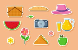 lente picknick elementen sticker vector